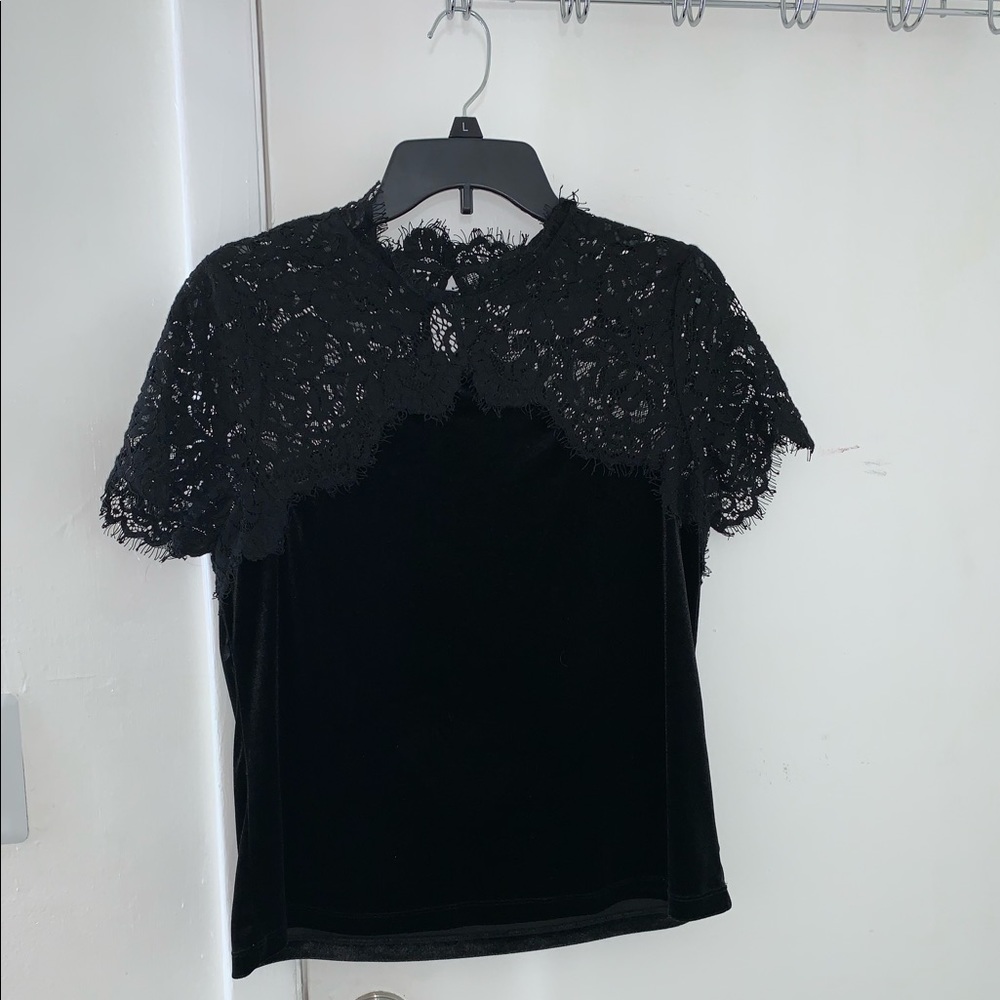 Ivanka Trump | Black Faux Suede Lace Top
